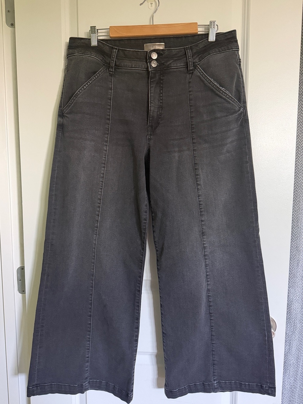 KUT from the Kloth Meg High Rise Fab Ab Wide Leg Jeans Washed Black Size 12